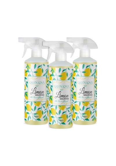 Green Lora 80 Derece Aloe Vera ve Gliserinli Limon Kolonyası Sprey Pet Şişe 1 L x 3
