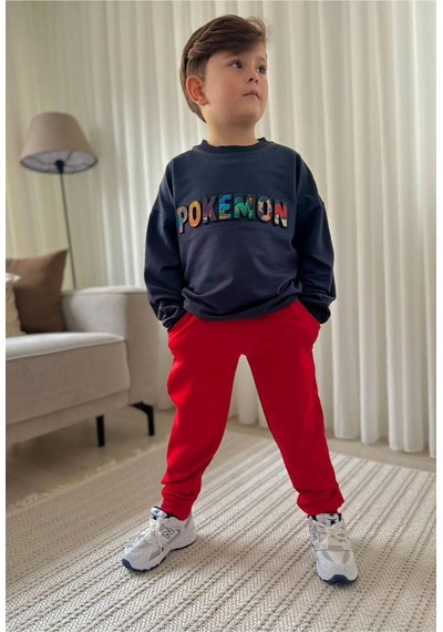 Jeliboomkidswear Erkek Çocuk 3-10 Yaş 2 İplik Likralı Günlük Eşofman Takımı Koyu Gri Füme - Kırmızı Jeliboomkidswear Erkek Çocuk 3-10 Yaş 2 İplik Likralı Günlük Eşofman Takımı Koyu Gri Füme - Kırmızı