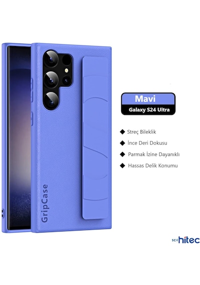 Schitec Samsung Galaxy S24 Ultra Uyumlu Premium Case Parmak Askılı Telefon Kılıfı Mavi