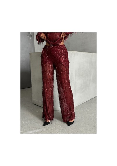 Verymoda Pullu Tül Pantolon F1611 Bordo