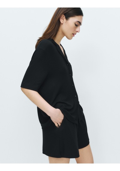 Marks & Spencer Viskon Şortlu Pijama Takımı T37002297J Siyah
