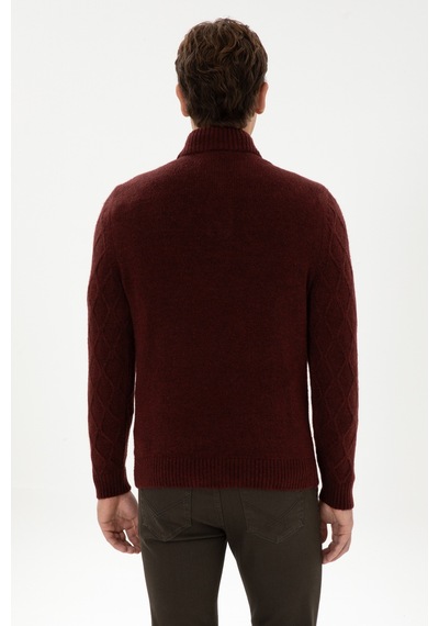U.S. Polo Assn. Erkek Regular Fit Yarım Fermuarlı Desenli Bordo Kazak 50315035-VR177