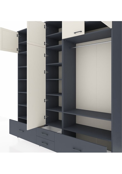 Hyperion Dolap 18 Raflı 4 Çekmeceli Tek Askılı 220x44x243 Antrasit-aytaşı/antrasit Aytası/antrasıt