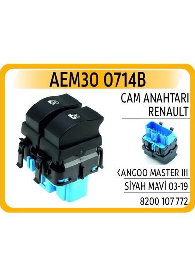 Aem Cam Anahtarı Kangoo-master 3 Siyah-mavi Aem30 0714b 8200108269
