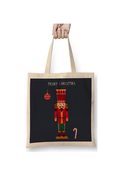 Toyaso Nutcracker Illustration Nutcracker Christmas Beyaz Bez Çanta Uzun Saplı Alışveriş Çantası Beyaz