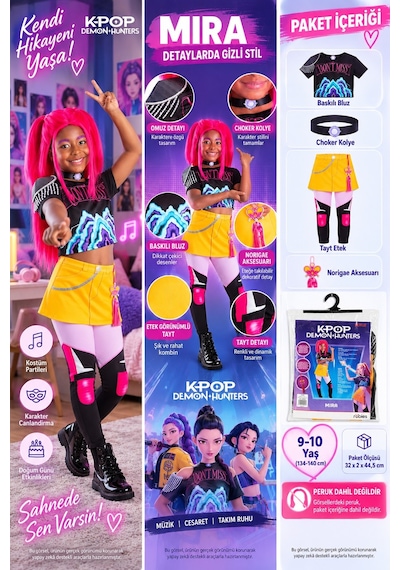 Toyfest K-pop Demon Hunters Mira Kostüm Seti Çocuk 9-10 Yaş M 134-140 Cm Çok Renkli