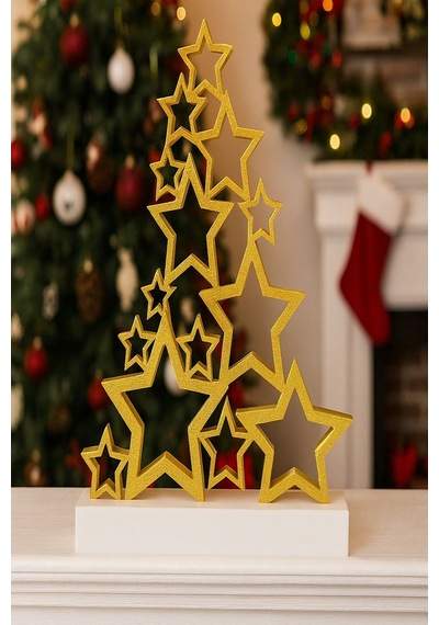 Altın Yıldız Tasarımlı Dekoratif Yılbaşı Süsü Modern Masa Üstü Noel Dekoru 25 Cm 25 Cm