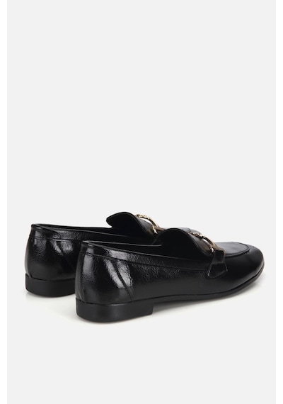 Yaya Kadın Siyah Rugan Gold Tokalı Loafer