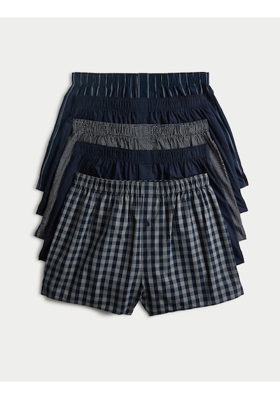 Marks & Spencer Saf Pamuklu 5'li Dokuma Boxer Seti T14003846 Lacivert