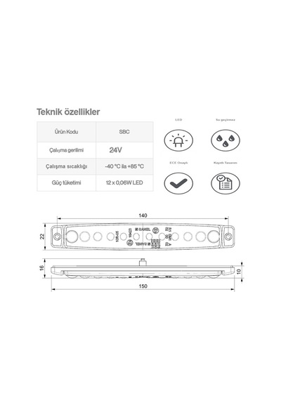 Sanel 24v Universal Parmak 12 Led Basamak Sarı Sbc24y12