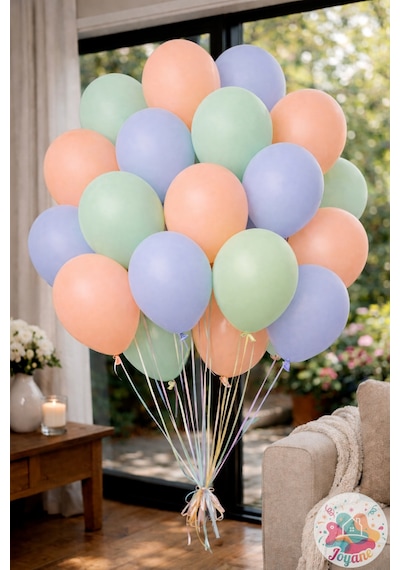 30 Lu Makaron Balon Seti Mavi Somon Mint Yeşil 12 Pastel Doğum Günü Parti Balonu Çok Renkli
