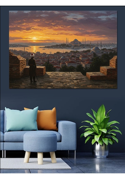Gün Batımında İstanbul Silueti Dekoratif Kanvas - Mdf Ahşap Tablo