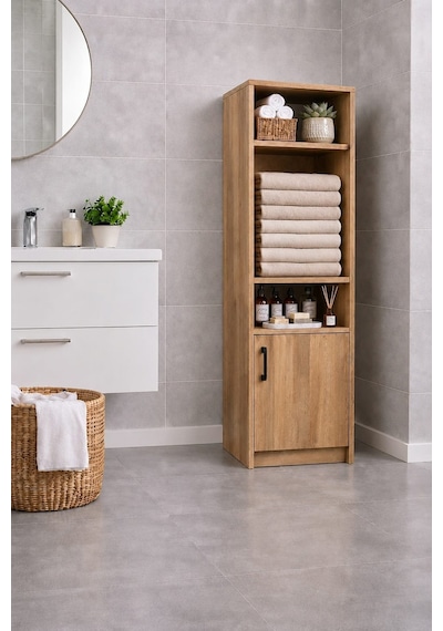 Duru Meşe Çok Amaçlı Raflı Banyo Kiler Mutfak Erzak Çamaşır Odası Dolabı Çam
