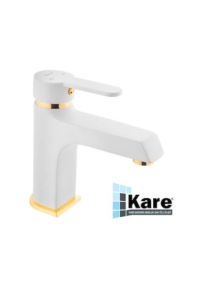 Kare Stil Mix Lavabo Bataryası Altın - Beyaz Mat Beyaz