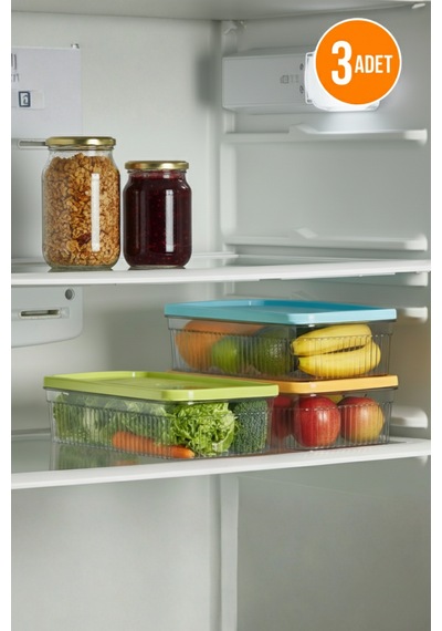 3'lü Buzdolabı Organizer Saklama Kabı Buzdolabı Düzenleyici 3x1.80 L Çok Renkli