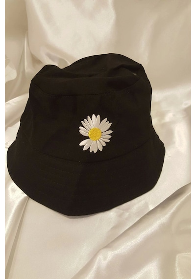 Şapka Bucket Şapka Balıkçı Kova Şapka Unisex Yuvarlak Şapka Papatya İşlemeli ÇoK Renkli Çok Renkli