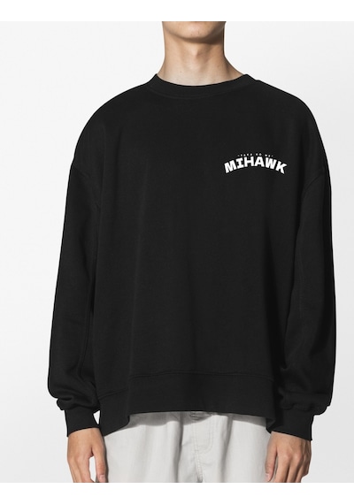 Unisex Siyah Mihawk Baskılı Hoodie Oversize Kapşonsuz Sweatshirt Siyah