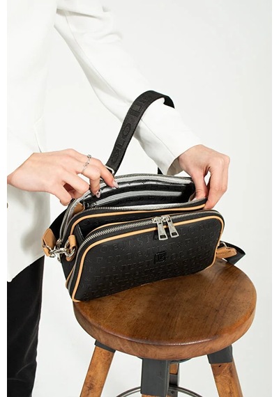 Just Polo Kadın Günlük Kullanıma Uygun Gofraj Baskılı Lüks Omuz Çantası Shoulder Bag Siyah Taba