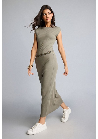 Defacto Bodycon Vücudu Saran Dik Yaka Modal Kısa Kollu Maxı Elbise H0862ax26aukh207 Haki-kh207