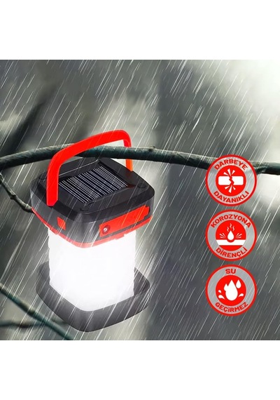 Solar Akordeon Kırmızı Kamp Lambası 360 Led Beyaz Işık Dahili Batarya Güneş Paneli + Usb Şarj El Feneri Seyah Çok Renkli