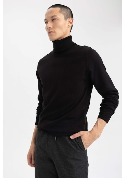 DeFacto Siyah Slim Fit Dar Kesim Balıkçı Yaka Basic Düz Triko Kazak R1124AZ23WNBK27