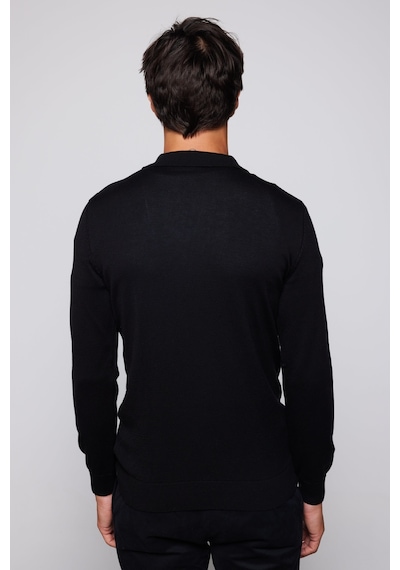 Tudors Erkek Slim Fit Dar Kesim Polo V Yaka Siyah Kazak-29106-siyah Siyah