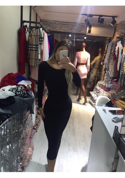 Pink Life Maksi Sandy Kumaş Siyah Mavi Elbise Siyah