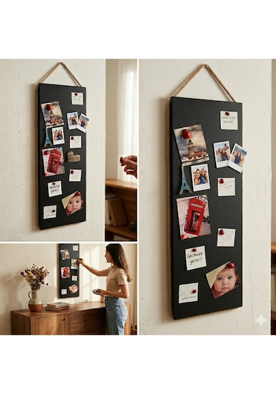 Magnet Panosu , 30x90cm Mıknatıslı Siyah Pano, Jüt Halatlı, Dekoratif Hatırlatma Panosu Diğer