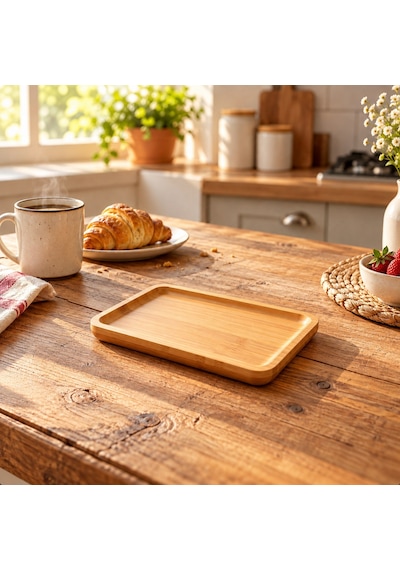 Emmy 18 Cm Dikdörtgen Bambu Sunum Tabağı Kahvaltılık Servis Tabağı Çok Renkli