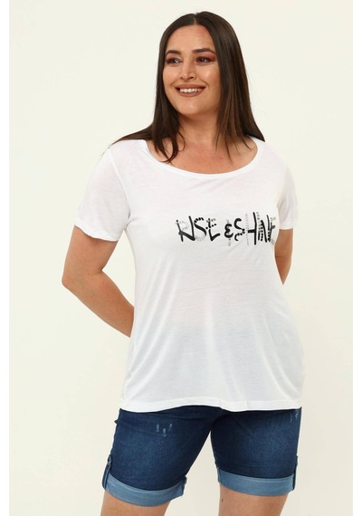 Hanezza İşlemeli T-shirt Beyaz - 4034976 Beyaz