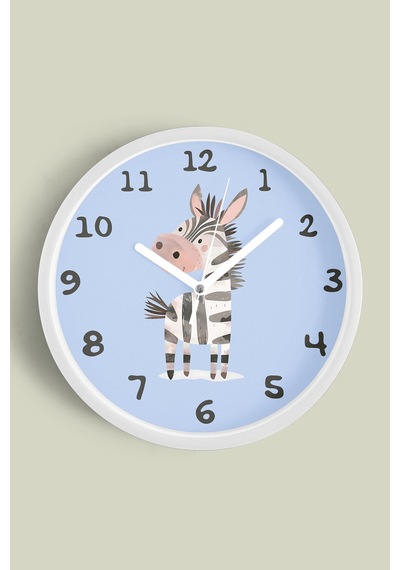 Sevimli Zebra Çocuk Odası Duvar Saati - 35cm - Önü Camlı Beyaz Kasa - Sessiz Mekanizma Beyaz