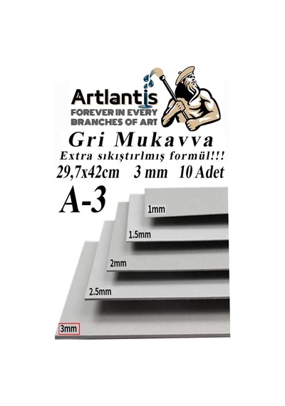 A3 Mukavva Gri 3 Mm 10 Adet 1 Paket 29.7x42 Cm A-3 Mukavva 3 Mm Kalınlığında A-3 Mukavva