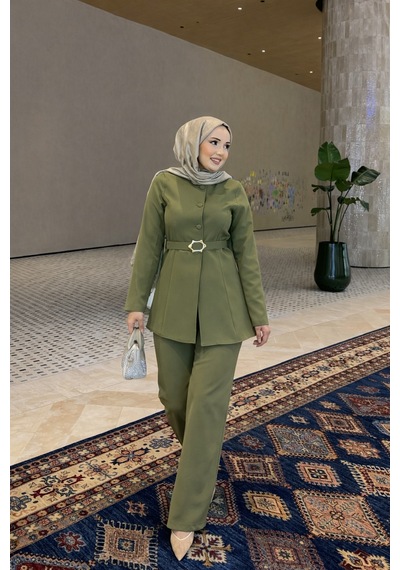 Riella Butik Murillo Tesettür Ceket Takım Haki