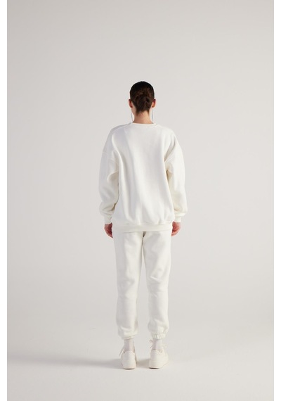 Holly Lolly 3 İplik Şardonlu Uzun Kol Bisiklet Yaka Fine Sweatshirt Ekru