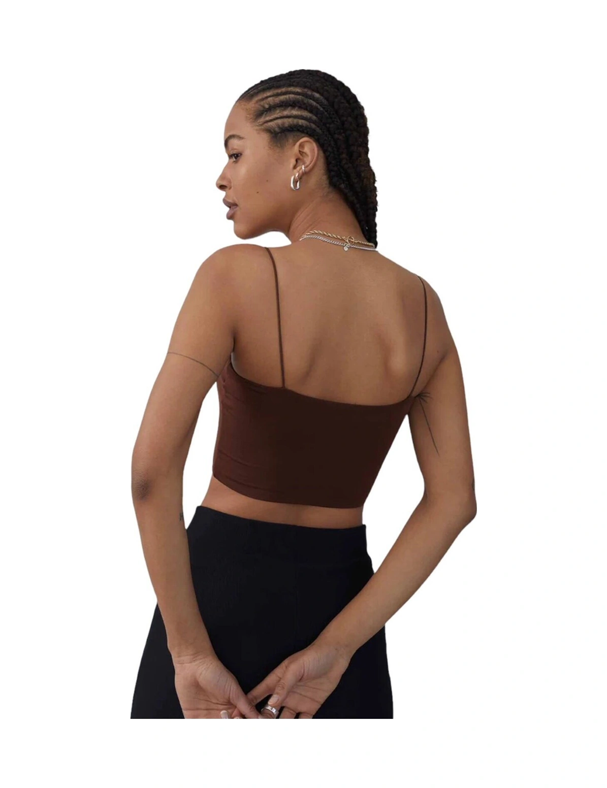 Mamayaga Kadın Askılı Şık Croptop Bluz Kahverengi