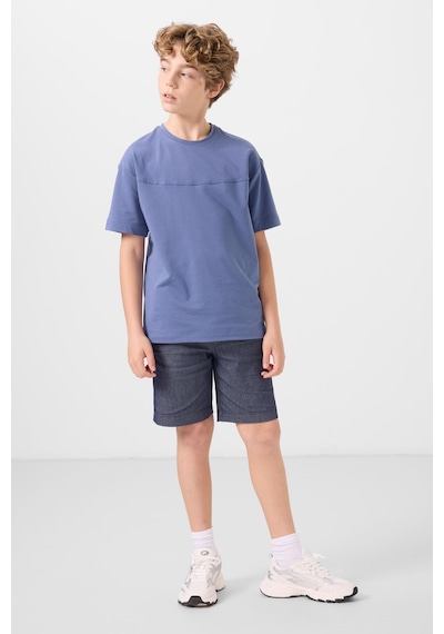 Koyu Mavi-kot Lacivert Pamuklu Oversize Fit Dokuma Hafif Esnek Chino Erkek Çocuk Şort Takım - 11279 Koyu Mavi