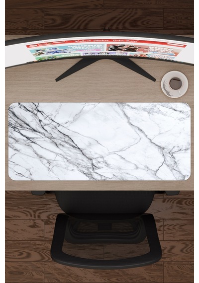 Beyaz Mermer Kaymaz Dikişli Kauçuk Oyuncu Mousepad V3 - 70x30 Xl Gaming Mouse Pad Fare Altlığı