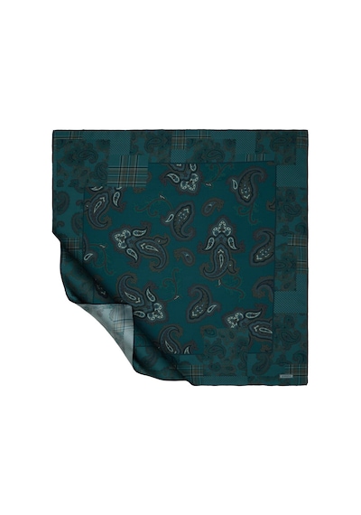 İpek Evi İpekevi Twill İpek Eşarp - Patchwork Desenli - Orman Yeşili