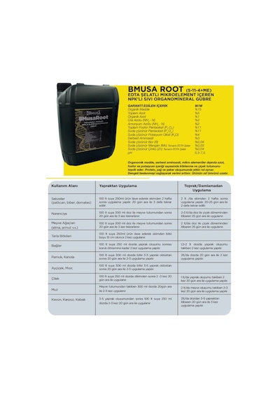 Bmusa Root Npk Lı Sıvı Organominarel Gübre 5 Lt 5 L
