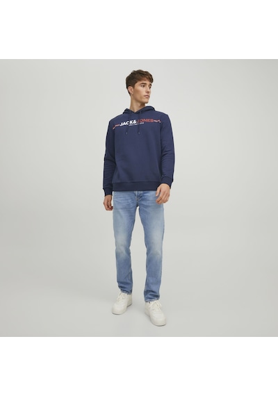 Jack & Jones Kapüşonlu Logo Baskılı Sweatshirt- Frederik 12219814 Navy Blazer Lacivert