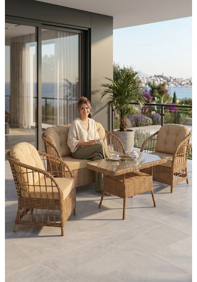 Salviya Serisi 1. Sınf 2+1+1 ve 1 Adet Orta Sehpa Cappucino Rattan Cappucino Minder Bahçe Balkon Oturma Koltuk Takımı Salviya Serisi 1. Sınf 2+1+1 ve 1 Adet Orta Sehpa Cappucino Rattan Cappucino Minder Bahçe Balkon Oturma Koltuk Takımı