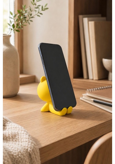 Ayıcık Figürlü Sarı Telefon Tutucu Stand Masaüstü Dekoratif Telefon Desteği Sevimli
