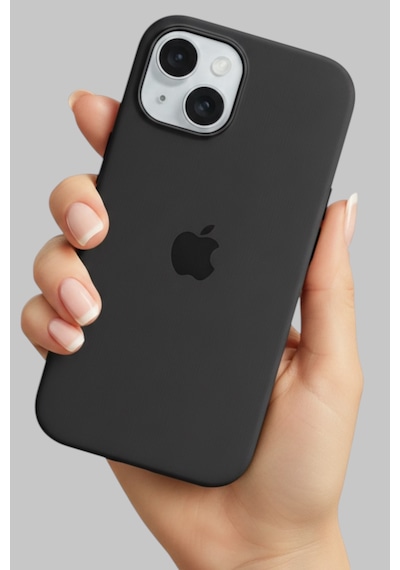 Iphone 13-14 Uyumlu Kılıf Logolu Lansman Soft Yumuşak Içi Kadife Silikon Kapak Siyah