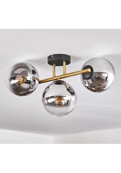Rsylight Retro Metal Füme Opal Glop Camlı 3 Lü Tavan Plofyoner Avize Füme - Gümüş