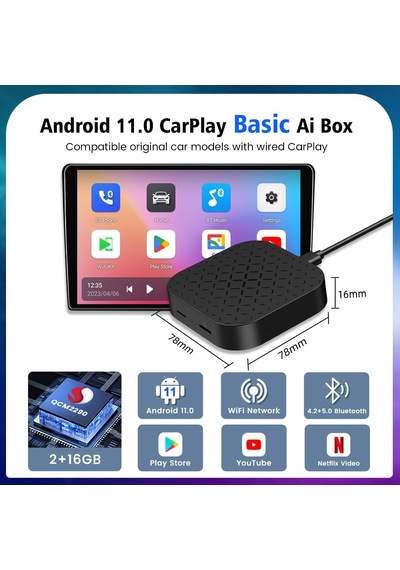 Ayrex Carlinkit Ai Box Android 11, Kablosuz/wireless Carplay & Android Auto, Google Playstore, Netflix, Youtube Destekli