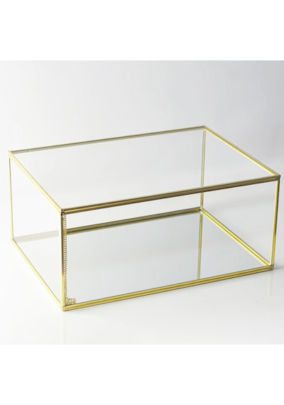 Büyük Cam Kutu Pirinç & Gold 35x25x15cm