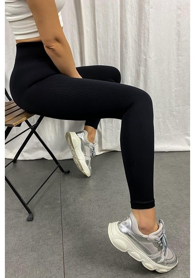 Ladymina Pijama Kadın Siyah Yüksek Bel Dikişsiz Fitilli Taytsiyahs/M Siyah