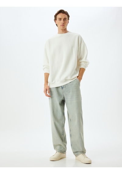 Koton Baggy Kot Pantolon Rahat Kesim Cep Detaylı Pamuklu Açık İndigo 5wam40115ıd Açık İndigo