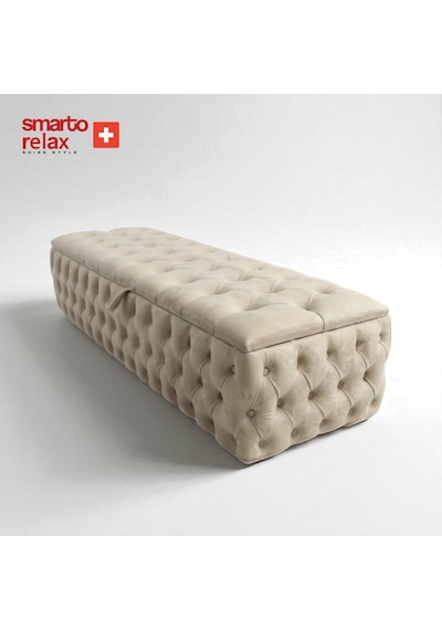 Smarto Relax Swiss Style Saas-fee Sandıklı Baby Face Puf, Kapitoneli Sandıklı, 100x45x45 Cm, Babyface Kaplama Dekoratif Puf Bej