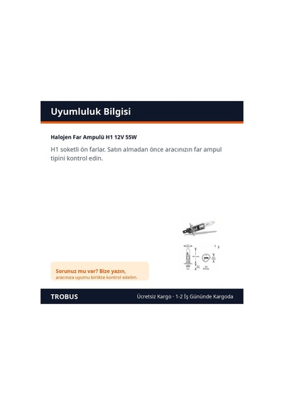 Trobus Halojen Far Ampulü H1 12v 55w